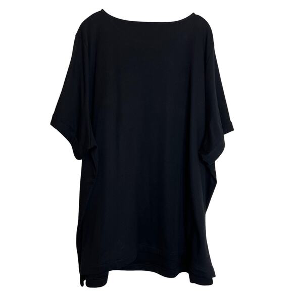 Ulla Popken Womens Top 28/30 Black Rhinestone Scoop Neck Pima Cotton Oversized - Picture 3 of 7